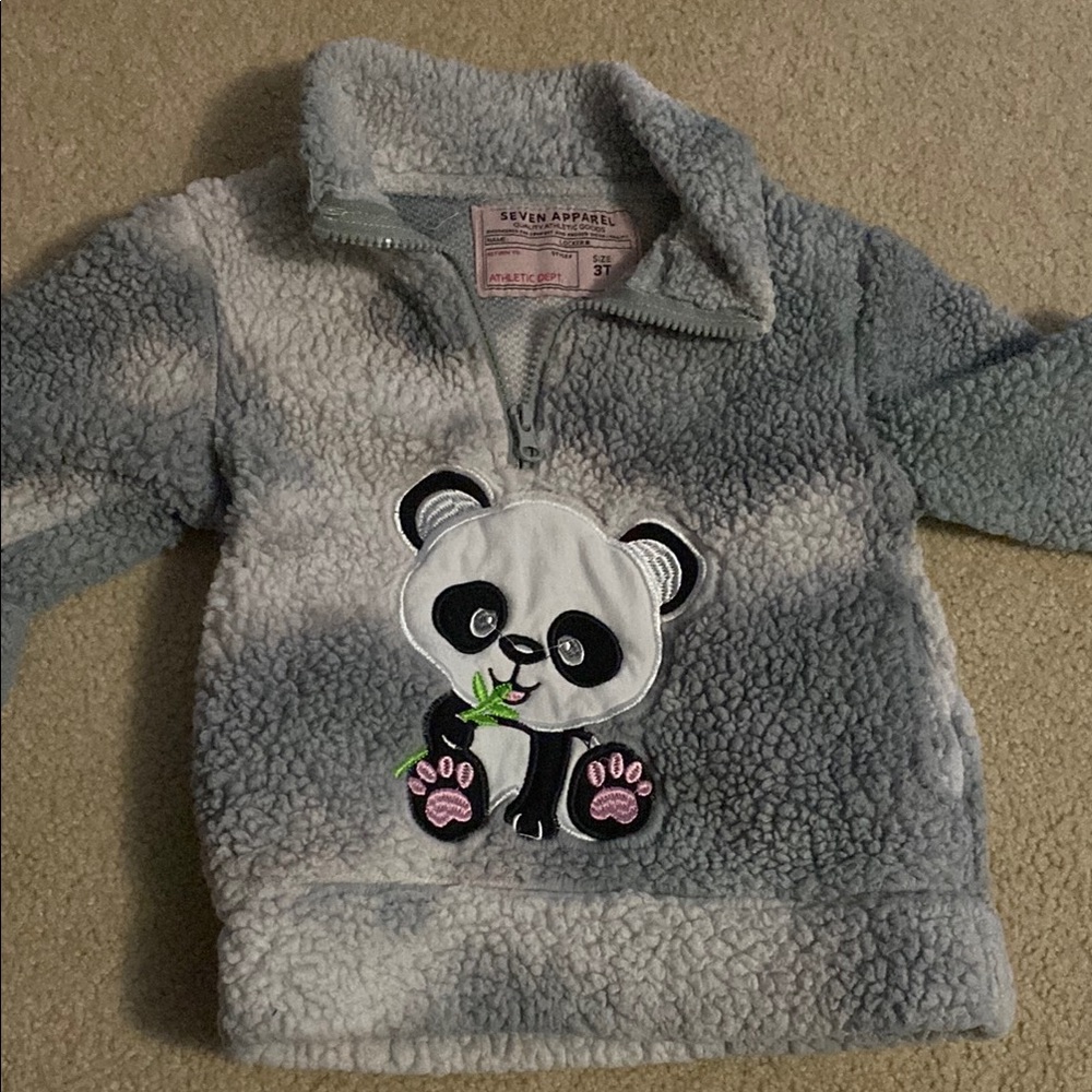 Kids Grey Panda Fleece Pullover